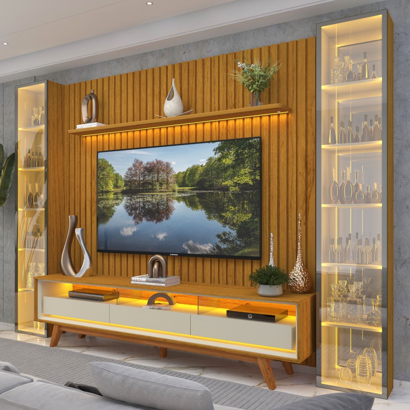 PAINEL NOBRE RIPADO C/ RACK REQUINTE E 2 TORRES CRISTALEIRA LUMINARE